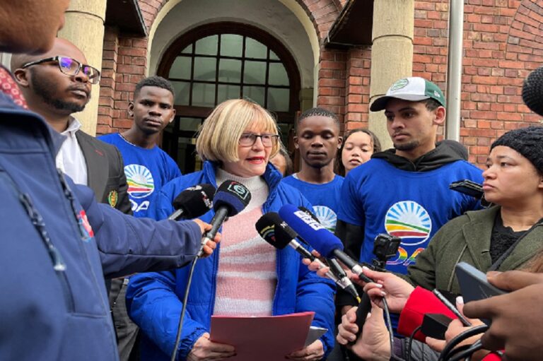 DA members at CT police station to lay charges against Nkabane