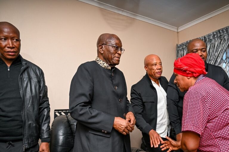 Jacob Zuma pays respects to Malema’s home following aunt’s passing
